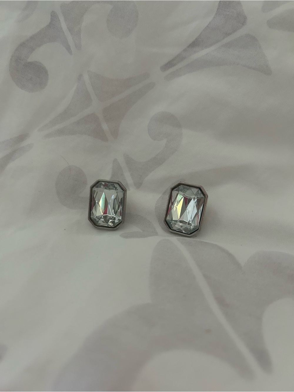 Crystal Faceted Stud Earrings - Clear Silver-Tone
